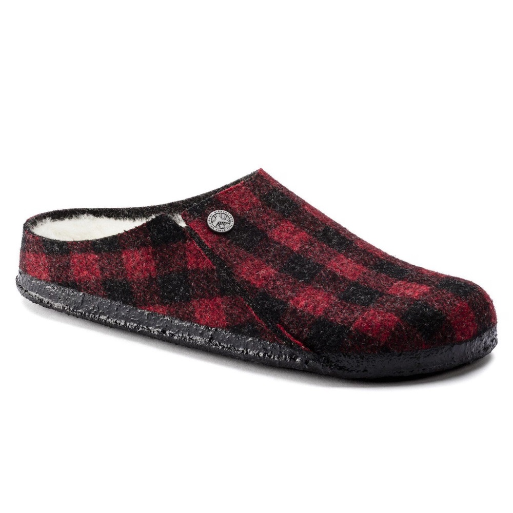 Birkenstock Red and Black Plaid Wool Slip-On Clog style Zermatt